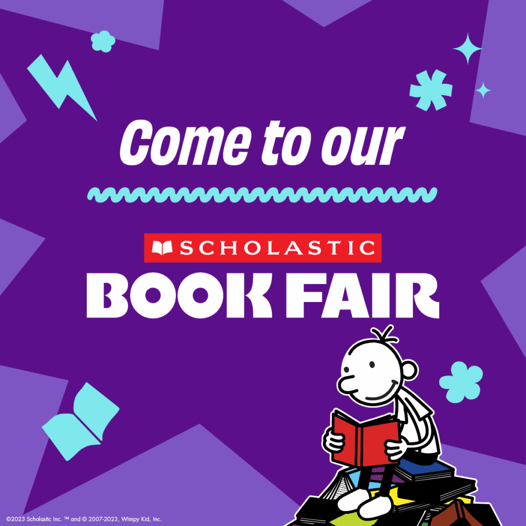 Book fair flyer with a picture of a Diary of a Wimpy Kid