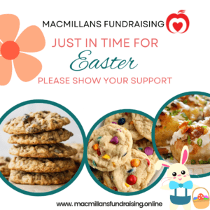 Fundraising Flyer, displaying an Easter theme with baked goods and a bunny